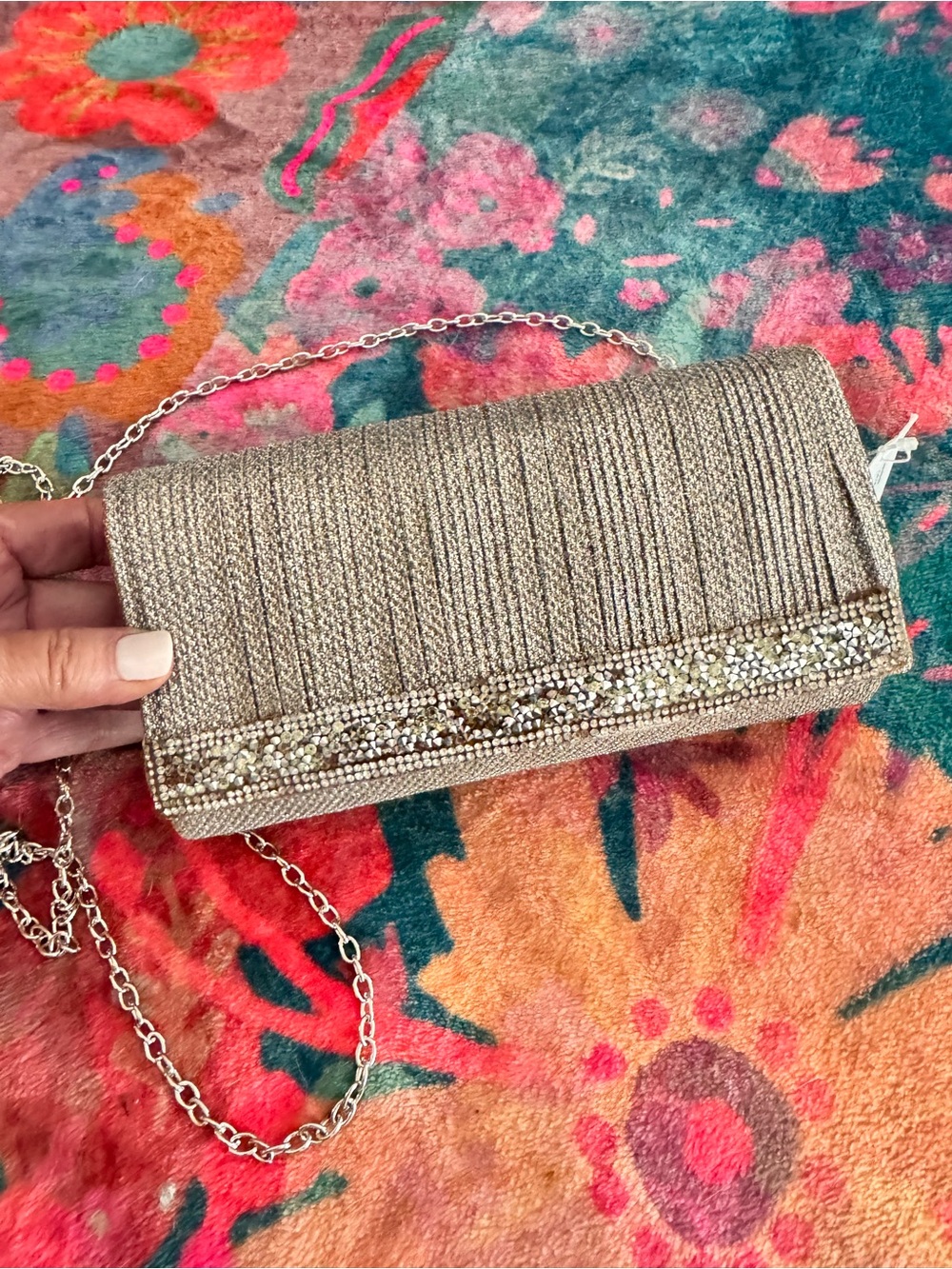 NWT Jessica McClintock Champagne  Rhinestone Evening Clutch Crossbody